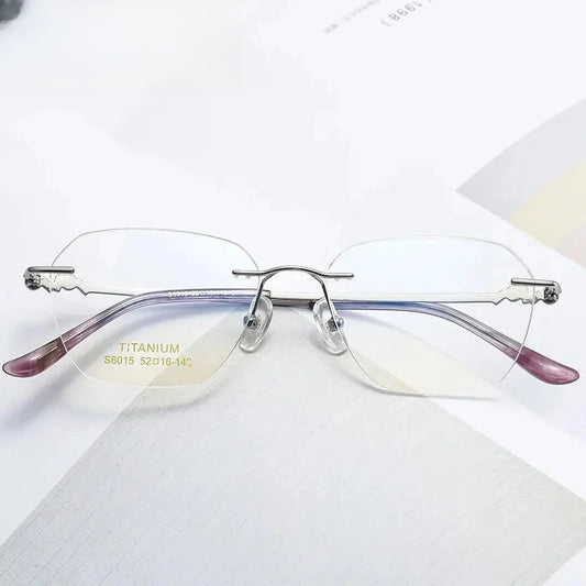 Women's Oval Rimless Titanium Flat Top Prescription Glasses 6015 — view 1 | Rx Spectacle