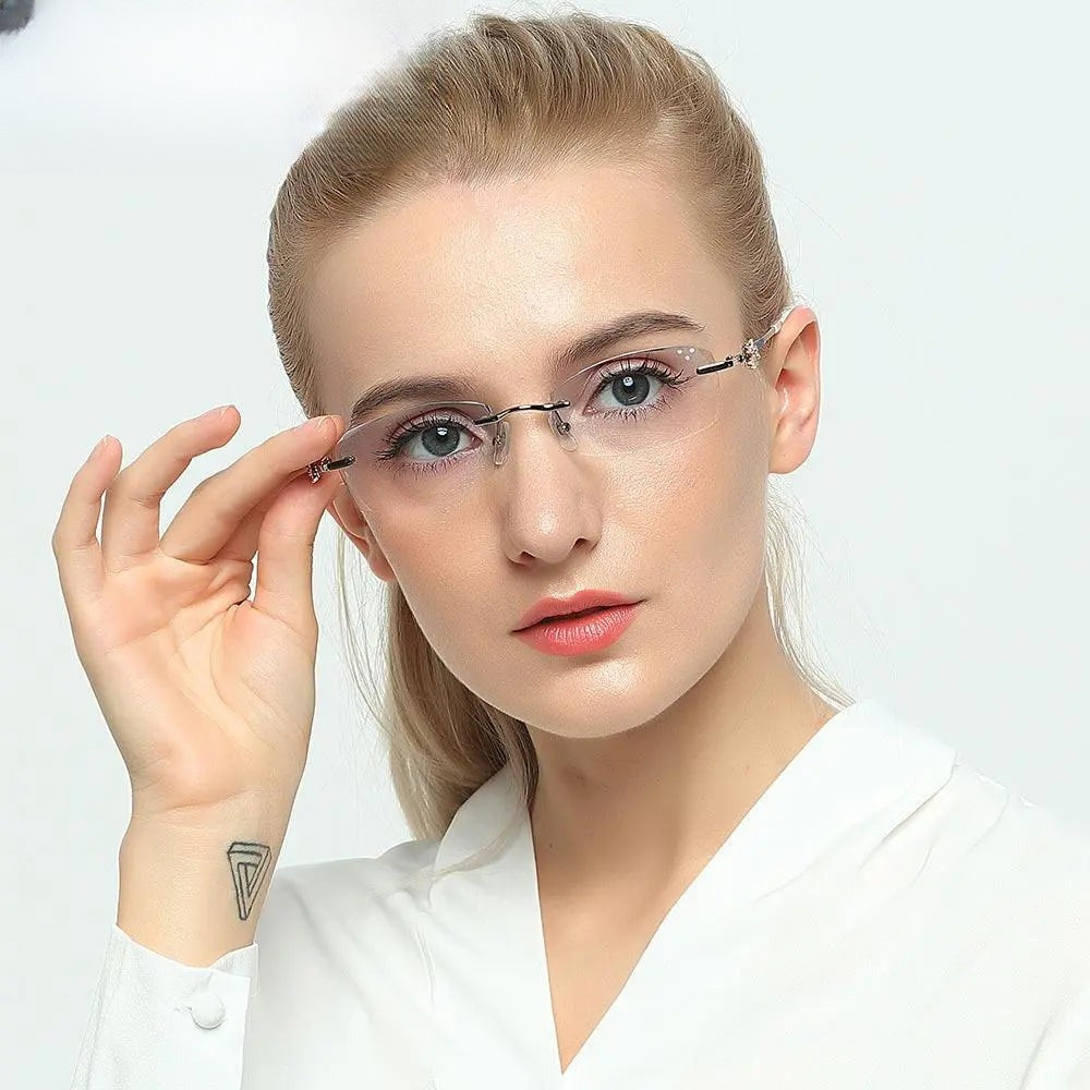 Women's Square Rimless Titanium Prescription Glasses 2889 — view 9 | Rx Spectacle