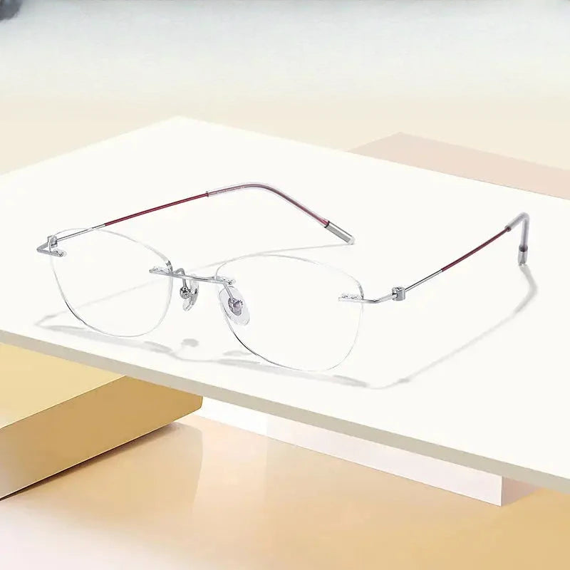 Women's Cat Eye Rimless Titanium Prescription Glasses 6071 — view 1 | Rx Spectacle