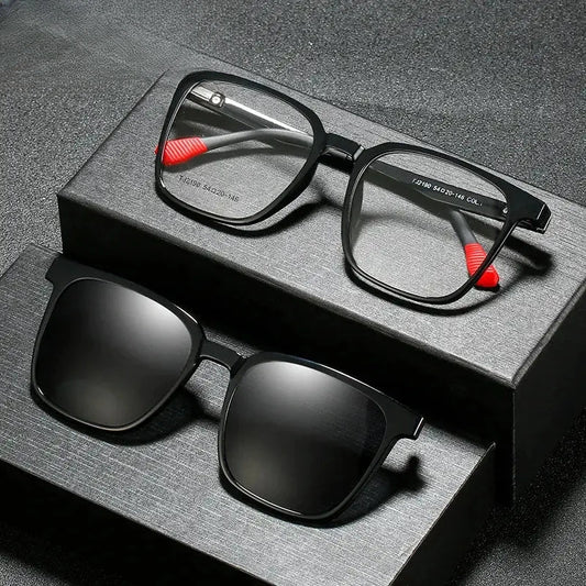 Unisex Square Full Rim Titanium Clip-On Prescription Glasses 21907 — view 1 | Rx Spectacle