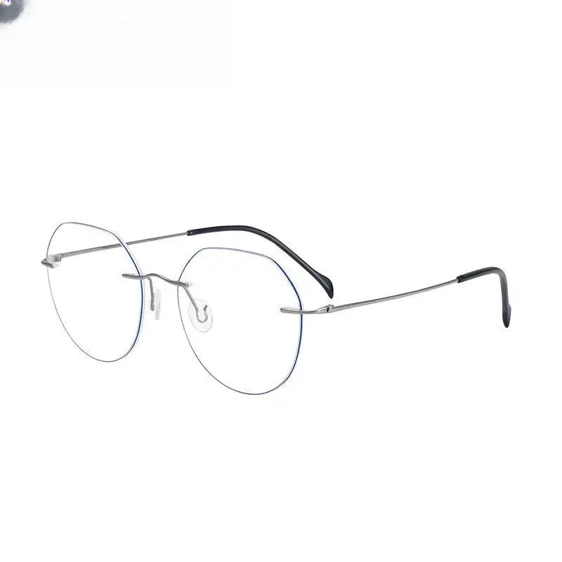 Women's Round Rimless Titanium Flat Top Prescription Glasses 778408 — view 5 | Rx Spectacle