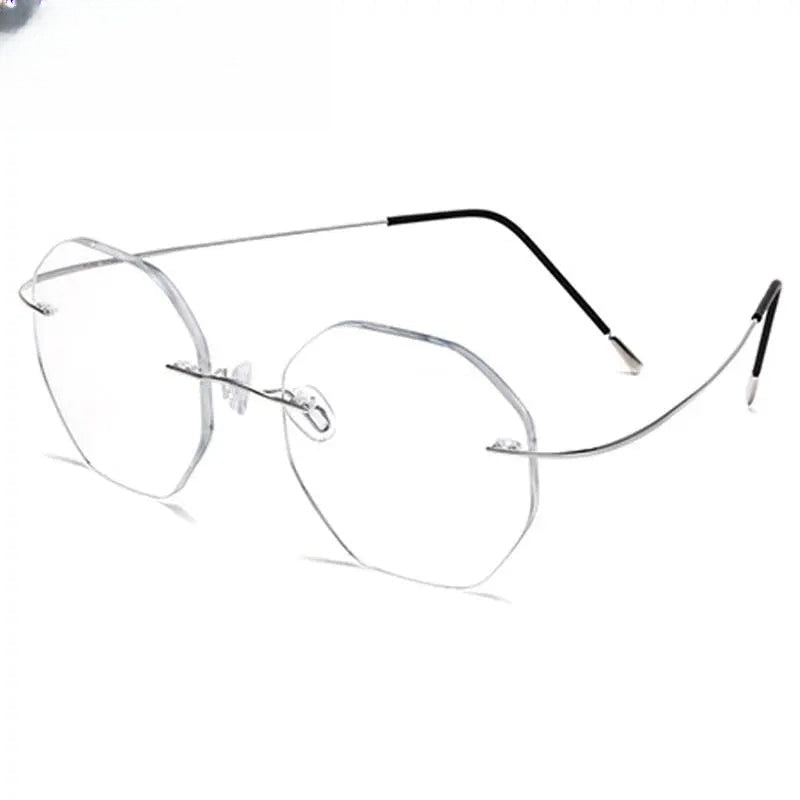 Unisex Polygon Rimless Titanium Prescription Glasses 9017 — view 4 | Rx Spectacle