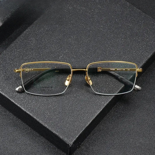 Men's Square Semi-Rimless Titanium Prescription Glasses 72369 — view 1 | Rx Spectacle