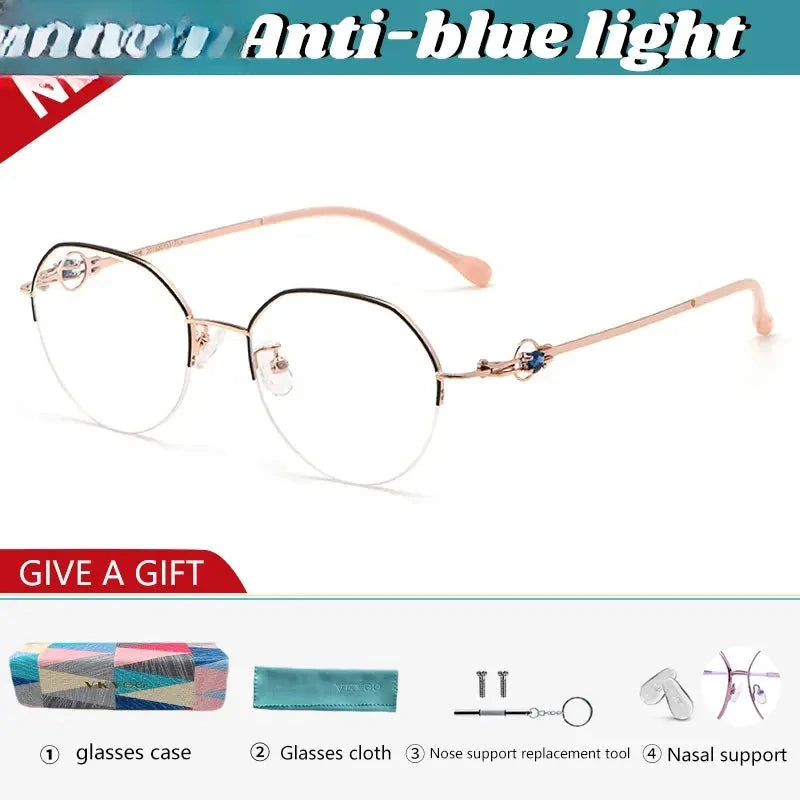 Women's Oval Semi-Rimless Alloy Flat Top Reading Glasses 318001 — view 6 | Rx Spectacle