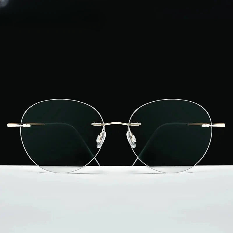 Unisex Cat Eye Rimless Titanium Prescription Glasses 003 — view 8 | Rx Spectacle