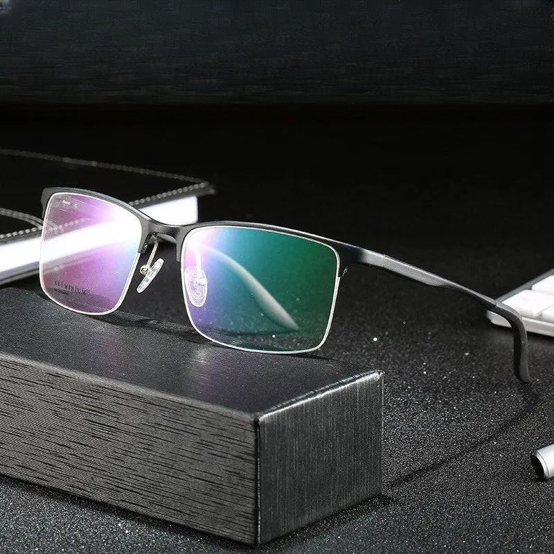 Men's Square Semi-Rimless Titanium Prescription Glasses P6325 — view 1 | Rx Spectacle
