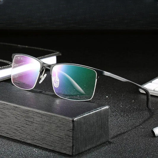 Men's Square Semi-Rimless Titanium Prescription Glasses P6325 — view 1 | Rx Spectacle