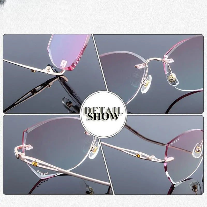 Women's Cat Eye Rimless Titanium Prescription Glasses 99101 — view 3 | Rx Spectacle
