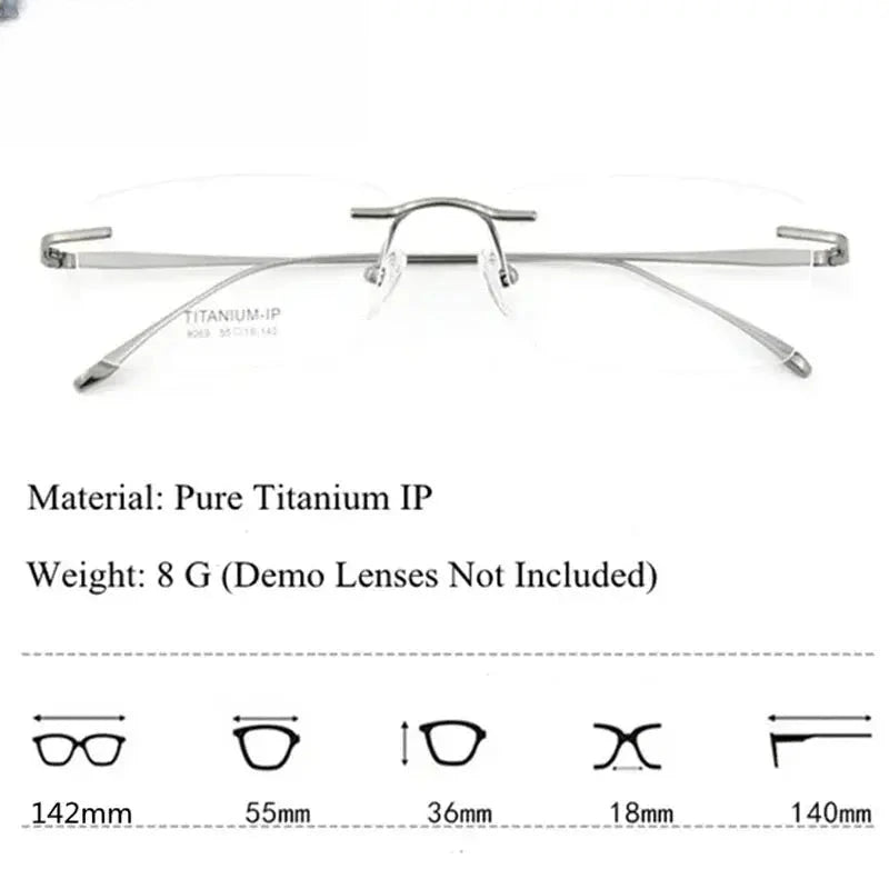 Unisex Square Rimless Titanium Prescription Glasses 409069 — view 3 | Rx Spectacle