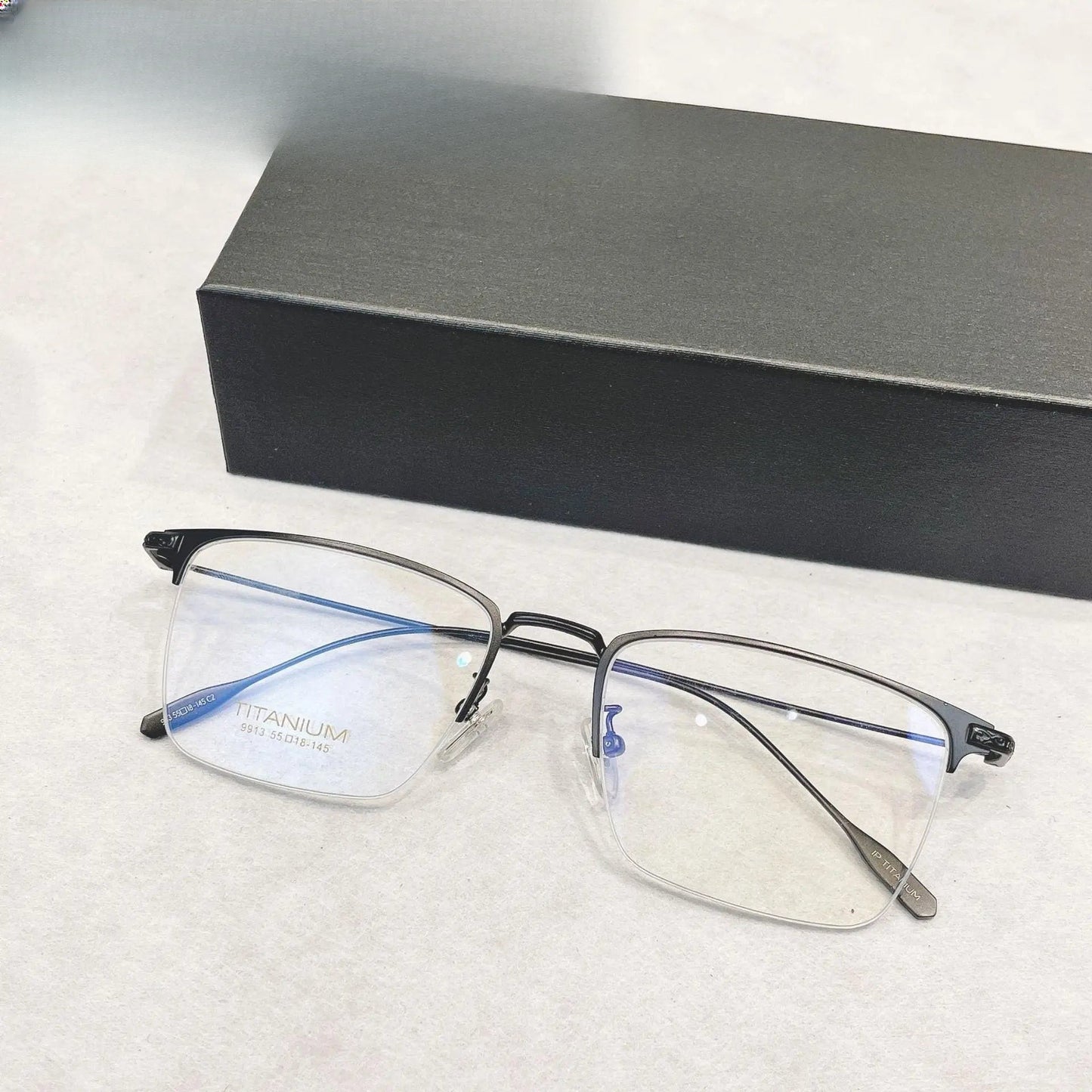 Men's Square Semi-Rimless Titanium Oversized Prescription Glasses 9913sf — view 1 | Rx Spectacle