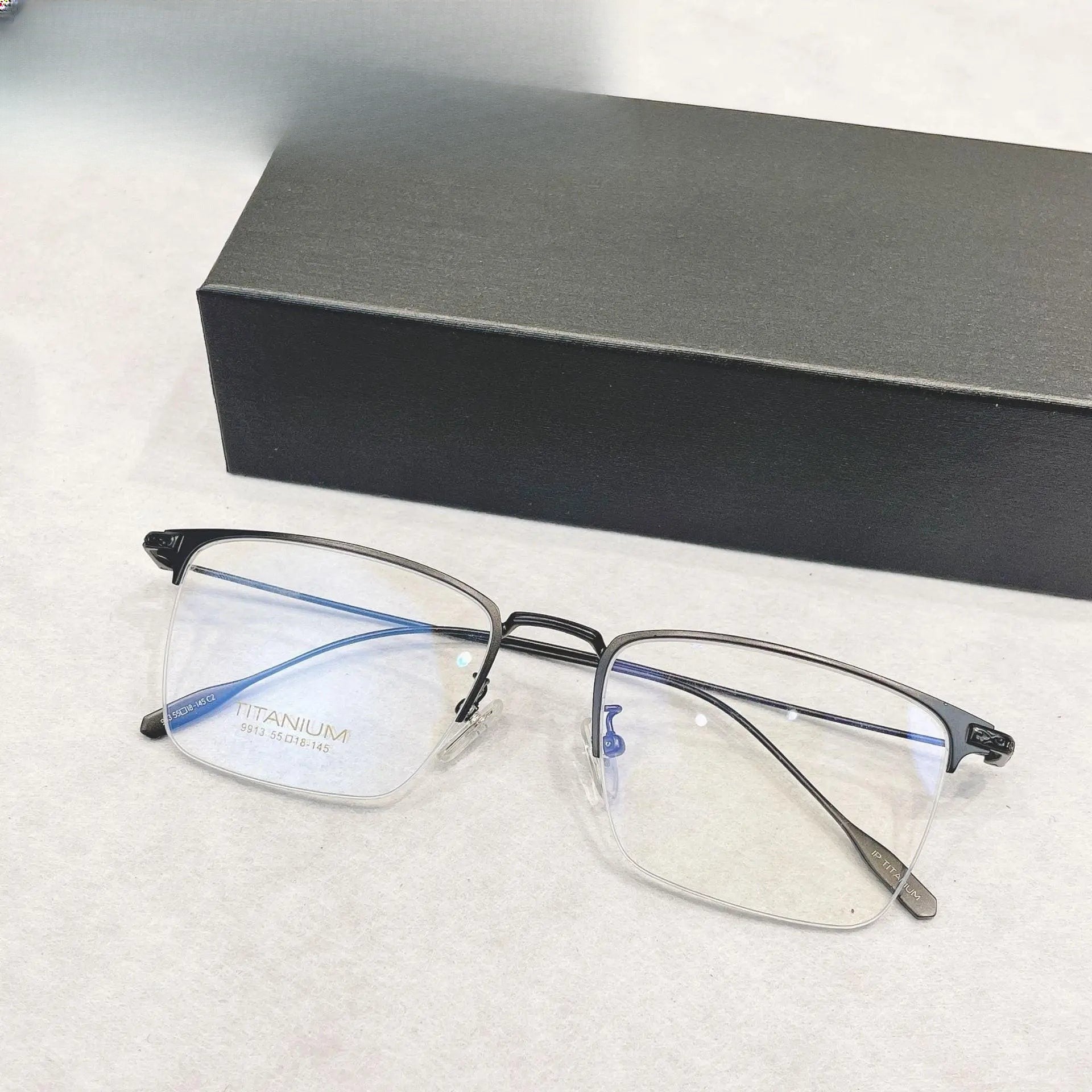 Men's Square Semi-Rimless Titanium Oversized Prescription Glasses 9913sf — view 1 | Rx Spectacle