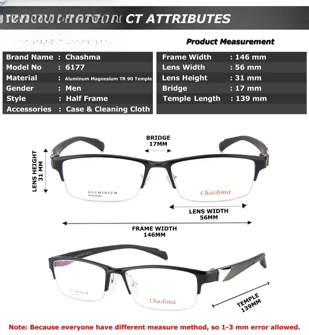 Unisex Square Semi-Rimless Aluminum Reading Glasses 946177 — view 2 | Rx Spectacle