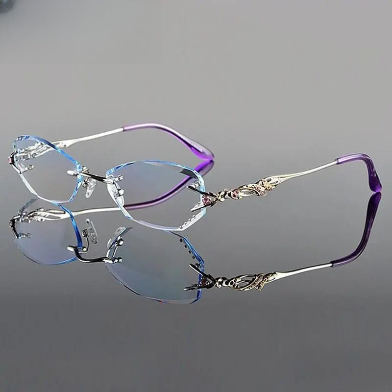 Women's Oval Rimless Titanium Prescription Glasses 8036b — view 3 | Rx Spectacle