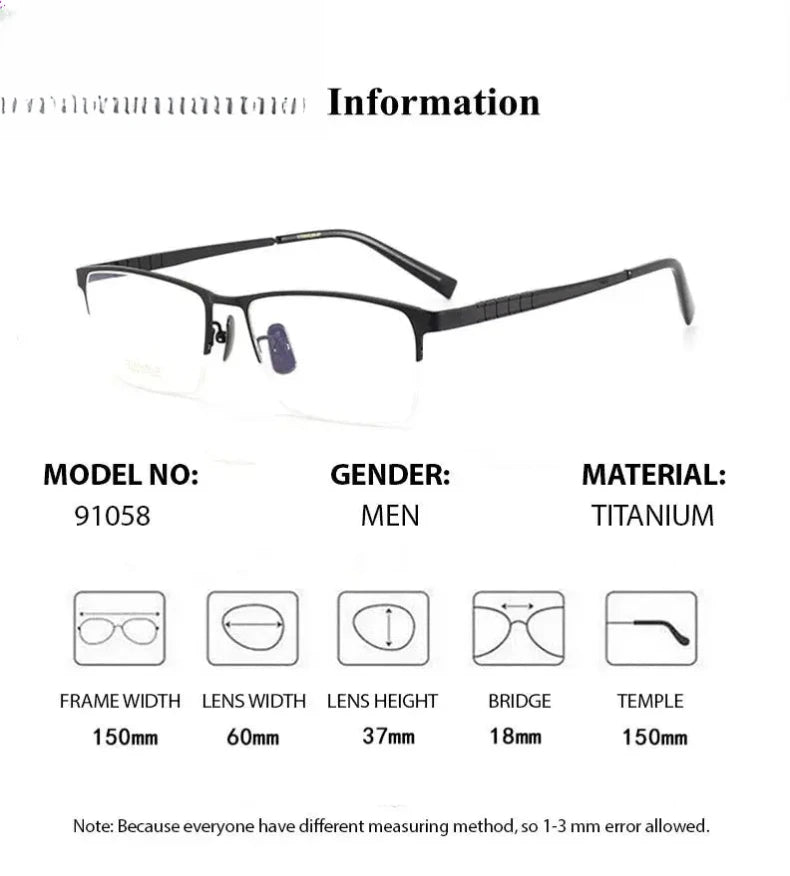 Men's Square Semi-Rimless Titanium Oversized Prescription Glasses 91058 — view 9 | Rx Spectacle