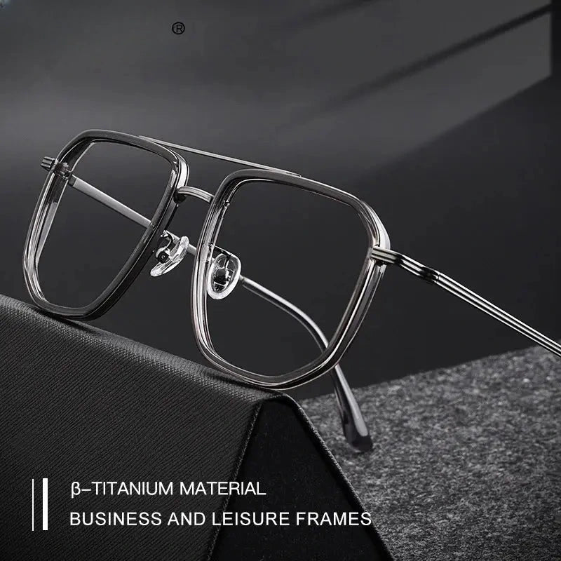 Men's Square Full Rim Titanium Double Bridge Oversized Reading Glasses 2216 — view 3 | Rx Spectacle