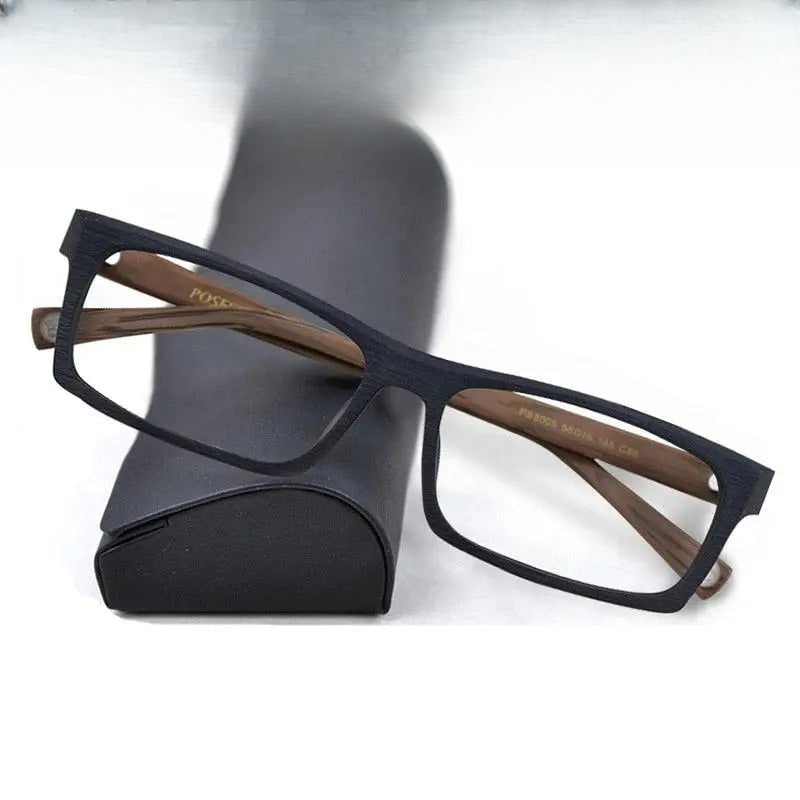 Men's Rectangular Full Rim Wood Prescription Glasses Ps8005 — view 1 | Rx Spectacle