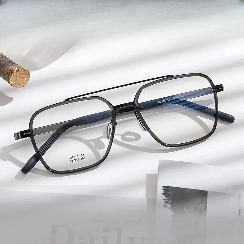 Unisex Square Full Rim Titanium Double Bridge Prescription Glasses 42675 — view 1 | Rx Spectacle