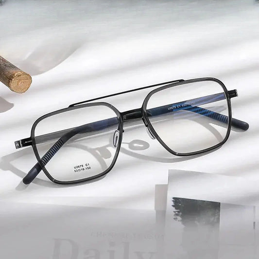 Unisex Square Full Rim Titanium Double Bridge Prescription Glasses 42675 — view 1 | Rx Spectacle
