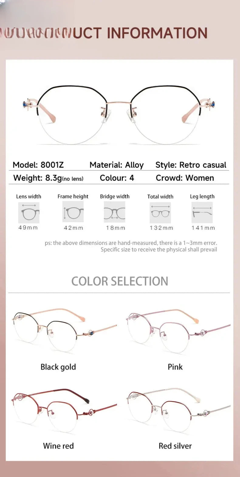 Women's Oval Semi-Rimless Alloy Flat Top Reading Glasses 318001 — view 2 | Rx Spectacle