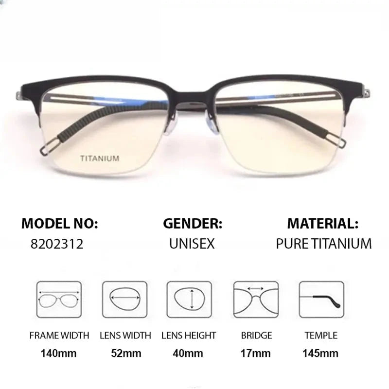 Unisex Square Full Rim Titanium Prescription Glasses 8202312 — view 2 | Rx Spectacle