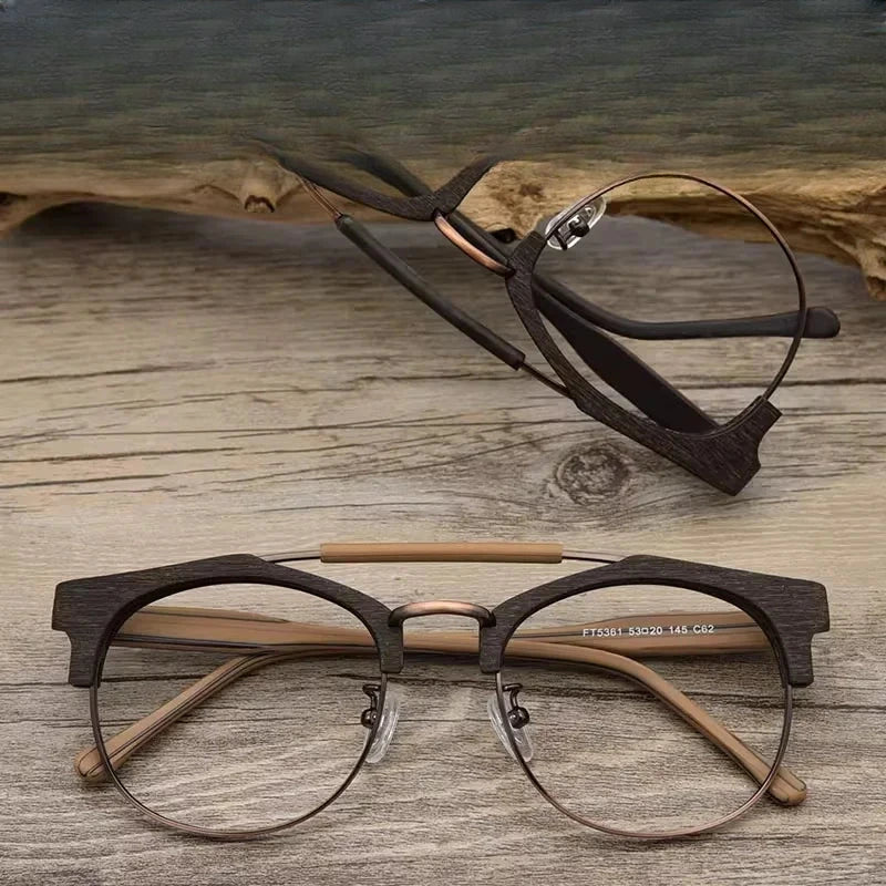 Men's Round Semi-Rimless Titanium Double Bridge Prescription Glasses 536100 — view 1 | Rx Spectacle
