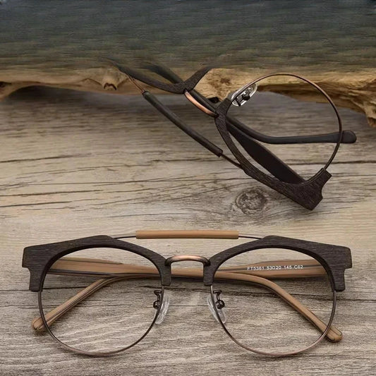 Men's Round Semi-Rimless Titanium Double Bridge Prescription Glasses 536100 — view 1 | Rx Spectacle