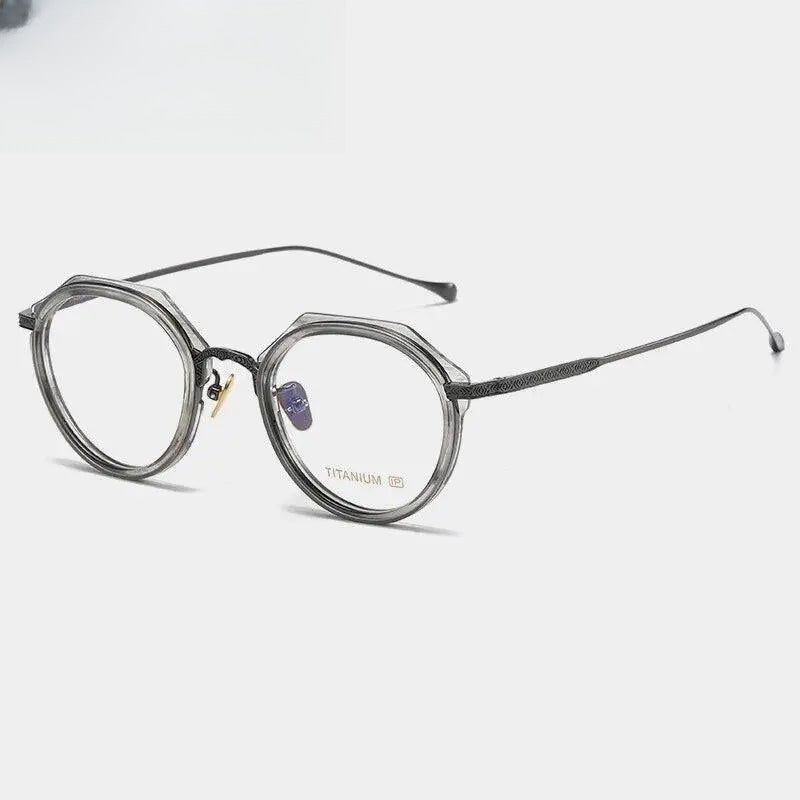 Unisex Round Full Rim Titanium Flat Top Prescription Glasses Gxyj1140 — view 9 | Rx Spectacle