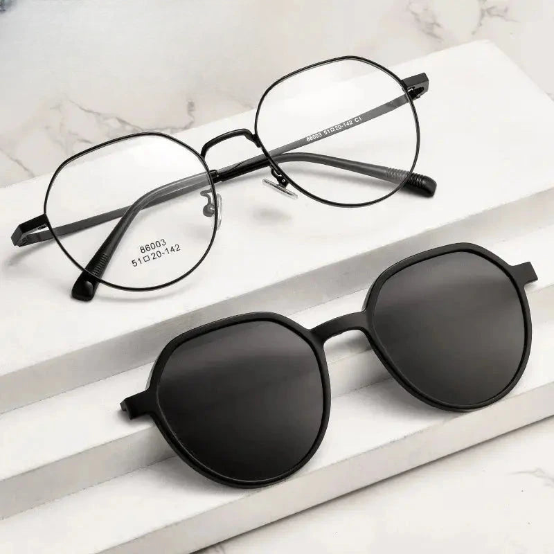 Women's Round Full Rim Alloy Flat Top Clip-On Prescription Glasses 8603 — view 1 | Rx Spectacle