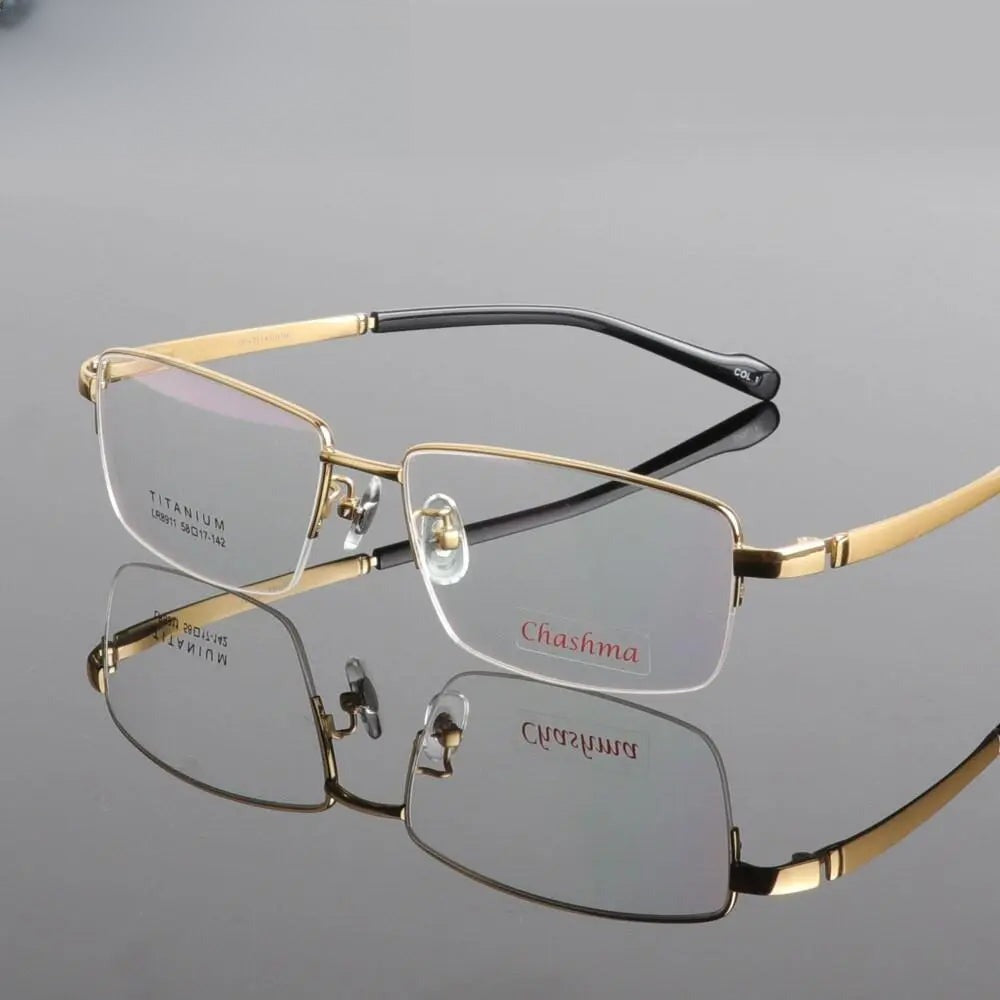 Square Semi-Rimless Titanium Oversized Prescription Glasses 8911 — view 6 | Rx Spectacle