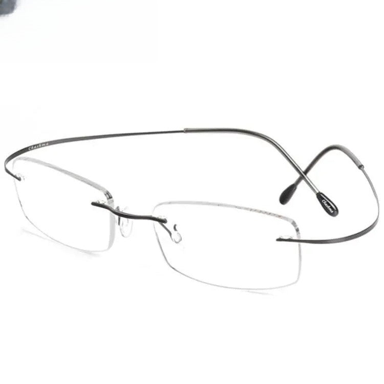 Unisex Rectangular Rimless Titanium Prescription Glasses 6074 — view 4 | Rx Spectacle