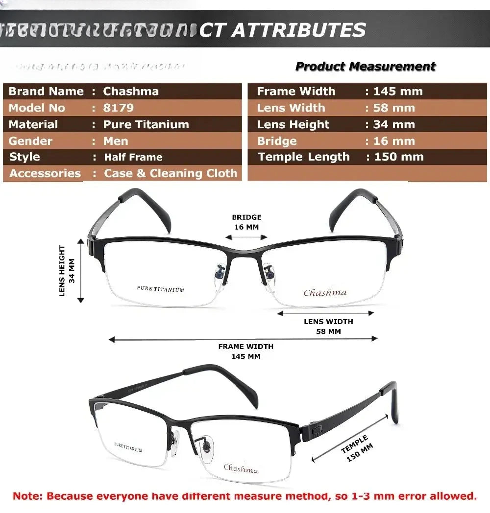 Men's Square Semi-Rimless Titanium Prescription Glasses 418179 — view 2 | Rx Spectacle