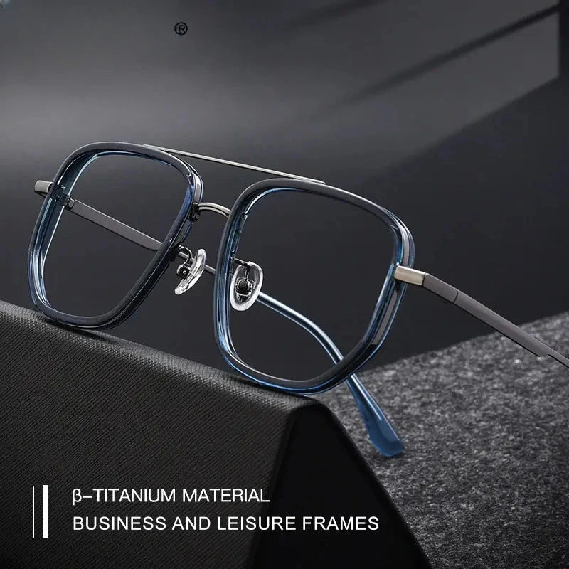 Unisex Square Full Rim Titanium Double Bridge Reading Glasses 2174 — view 2 | Rx Spectacle