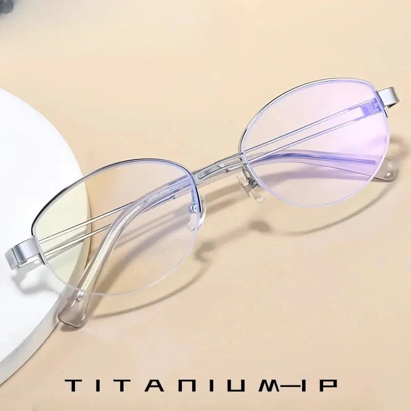 Women's Oval Semi-Rimless Titanium Oversized Prescription Glasses 22406 — view 1 | Rx Spectacle