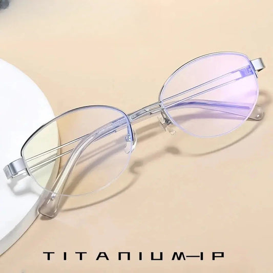 Women's Oval Semi-Rimless Titanium Oversized Prescription Glasses 22406 — view 1 | Rx Spectacle
