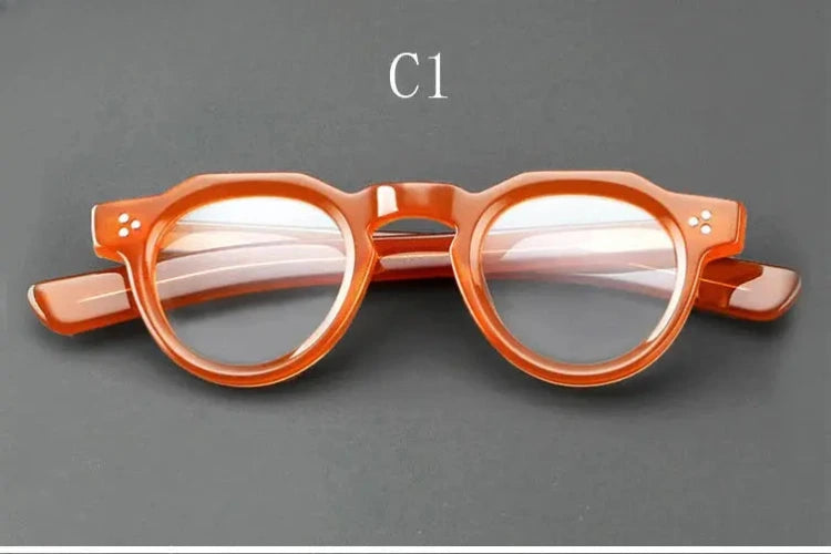Unisex Round Full Rim Acetate Flat Top Prescription Glasses Y4341 — view 8 | Rx Spectacle