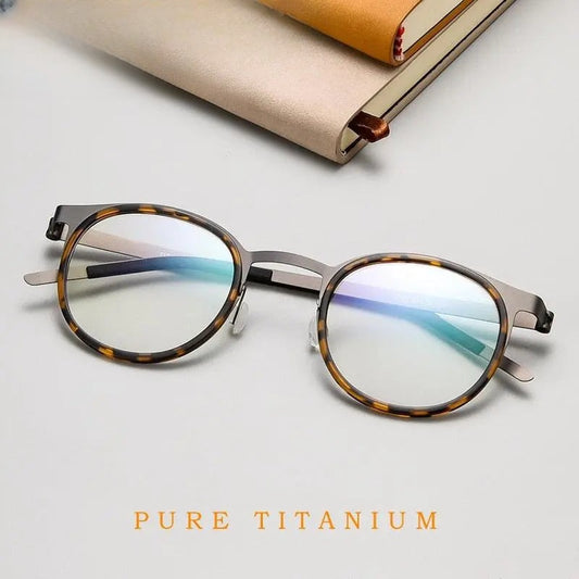 Men's Round Full Rim Titanium Screwless Prescription Glasses 9704jw — view 1 | Rx Spectacle