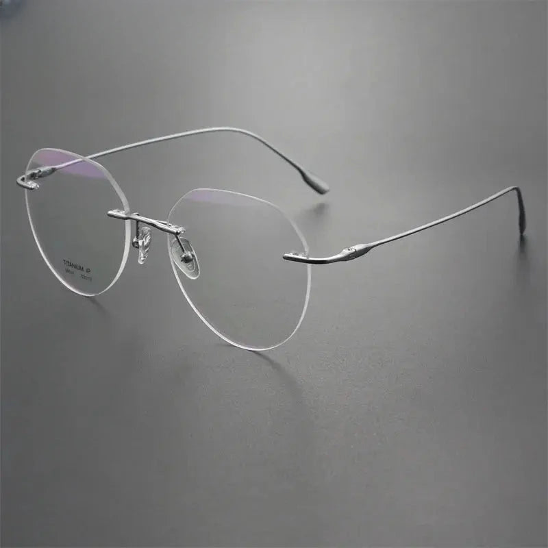 Women's Round Rimless Titanium Flat Top Prescription Glasses 96611 — view 5 | Rx Spectacle