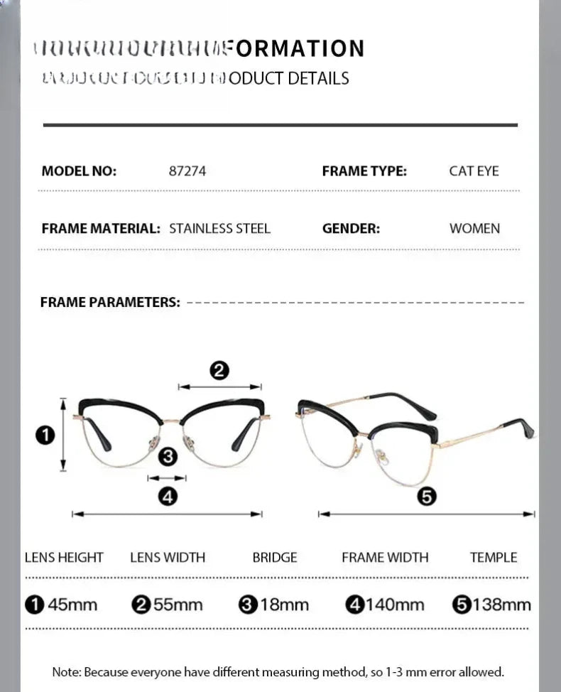 Women's Cat Eye Full Rim TR90 Prescription Glasses 87274 — view 2 | Rx Spectacle