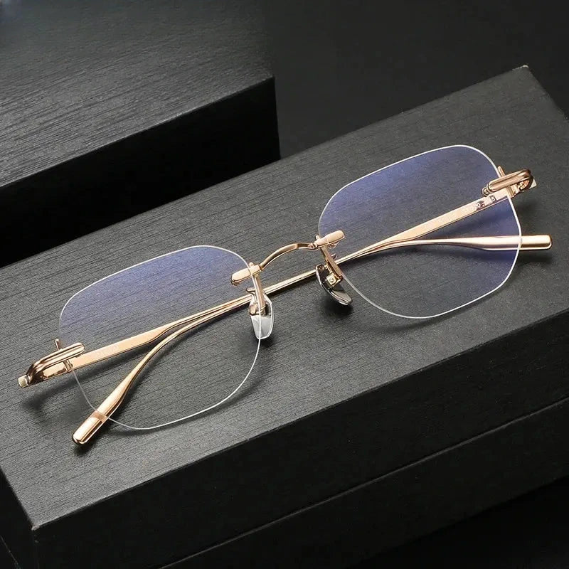 Unisex Oval Rimless Titanium Prescription Glasses 41013 — view 1 | Rx Spectacle