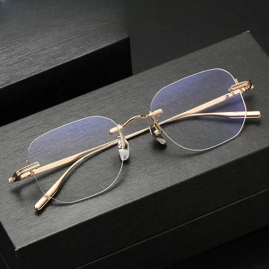 Unisex Oval Rimless Titanium Prescription Glasses 41013 — view 1 | Rx Spectacle