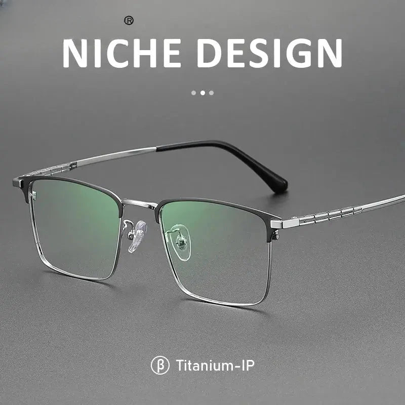 Unisex Square Semi-Rimless Titanium Oversized Reading Glasses 9027 — view 2 | Rx Spectacle