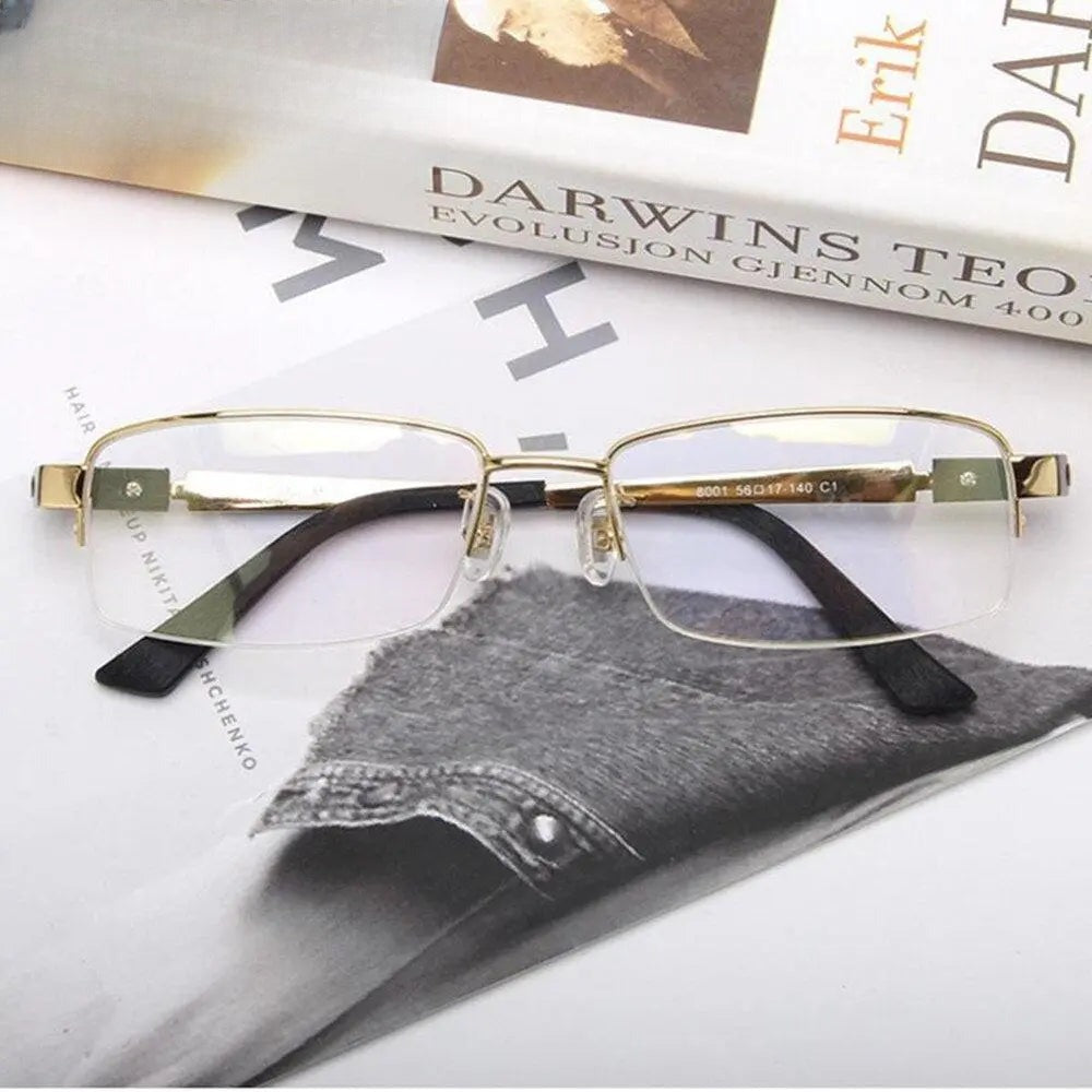 Men's Rectangular Semi-Rimless Titanium Prescription Glasses 8001 — view 7 | Rx Spectacle
