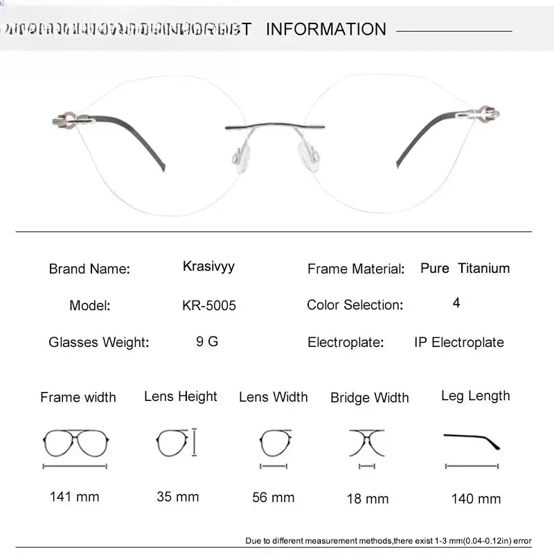 Women's Cat Eye Rimless Titanium Screwless Prescription Glasses 55005 — view 2 | Rx Spectacle