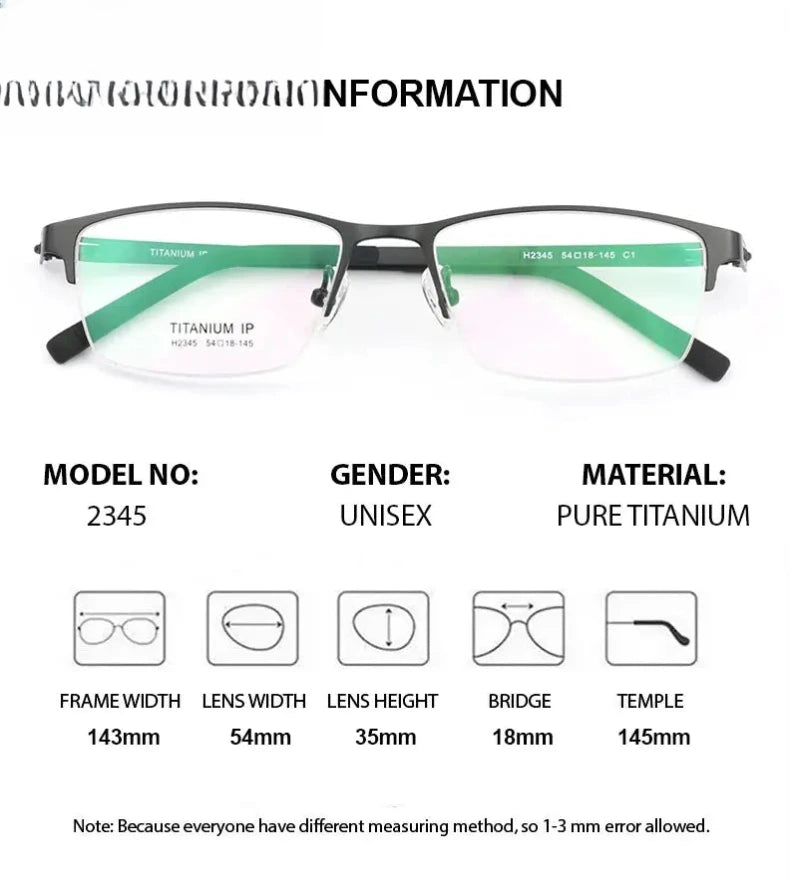 Unisex Square Semi-Rimless Titanium Screwless Prescription Glasses 23459 — view 2 | Rx Spectacle