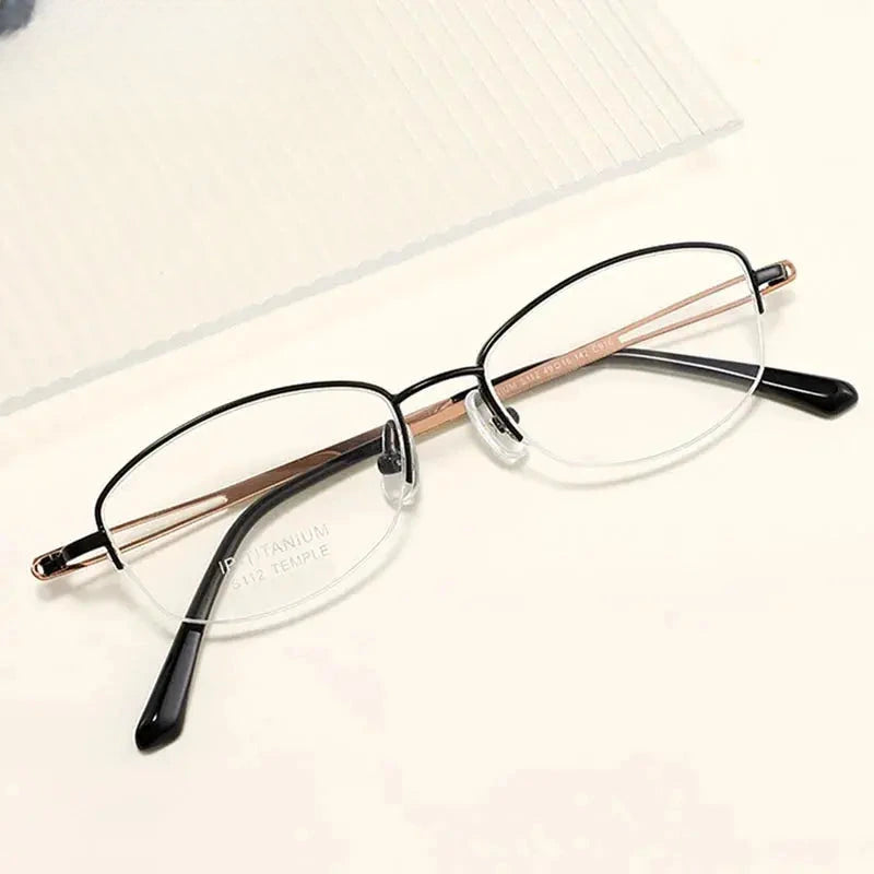 Women's Oval Semi-Rimless Titanium Prescription Glasses 19112 — view 2 | Rx Spectacle