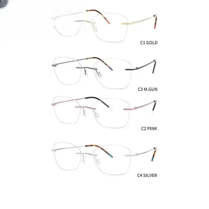 Unisex Square Rimless Titanium Prescription Glasses 9017 — view 9 | Rx Spectacle