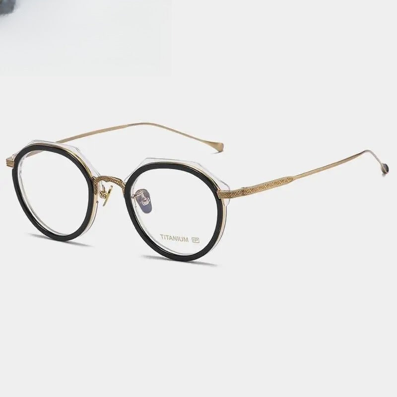 Unisex Round Full Rim Titanium Flat Top Prescription Glasses Gxyj1140 — view 6 | Rx Spectacle