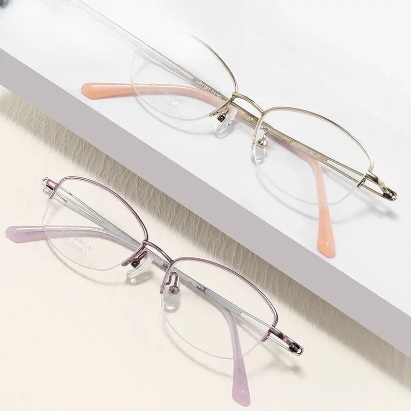 Women's Oval Semi-Rimless Titanium Prescription Glasses 74112E — view 1 | Rx Spectacle