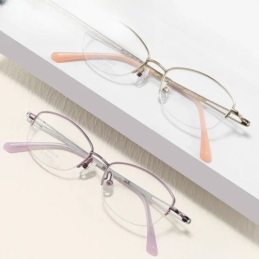 Women's Oval Semi-Rimless Titanium Prescription Glasses 74112E — view 1 | Rx Spectacle