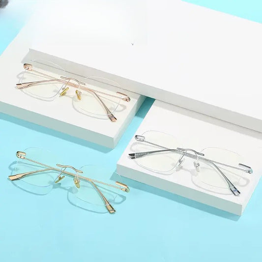 Women's Square Rimless Titanium Prescription Glasses 99219 — view 1 | Rx Spectacle